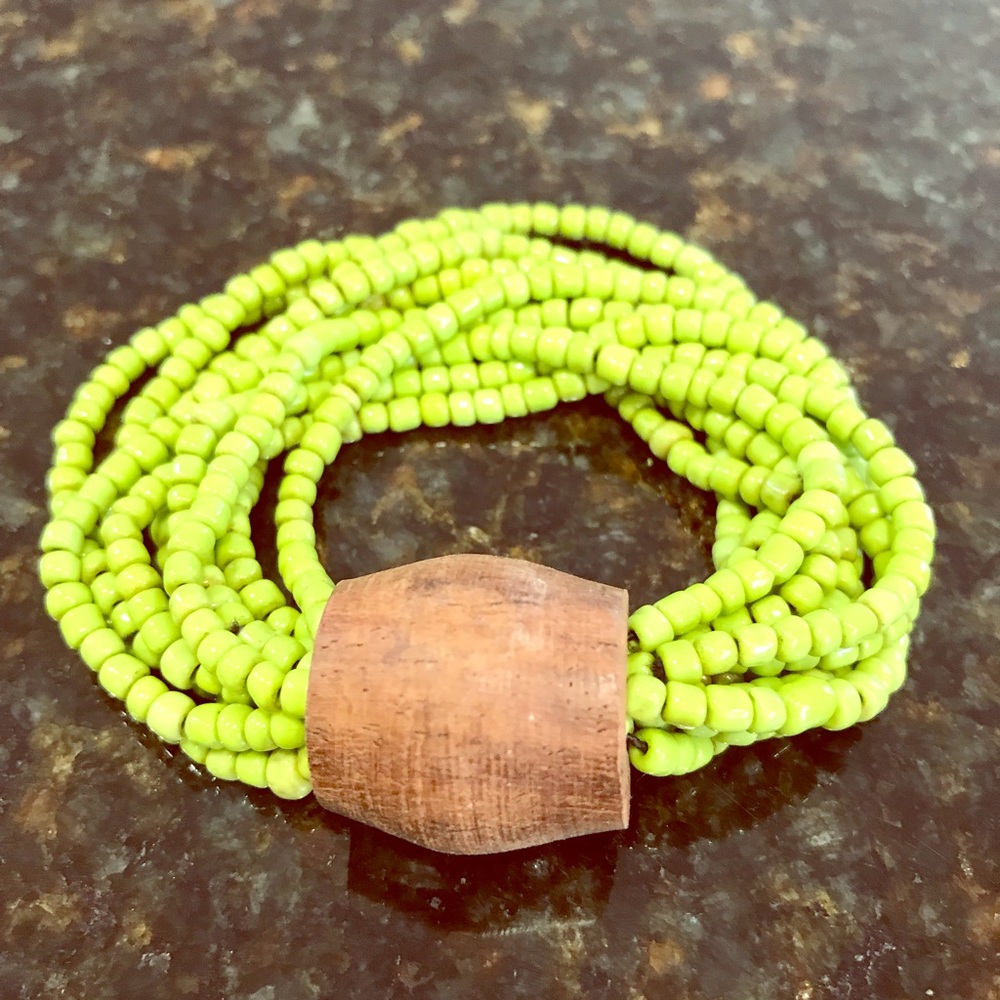 Green with wooden bead bracelet